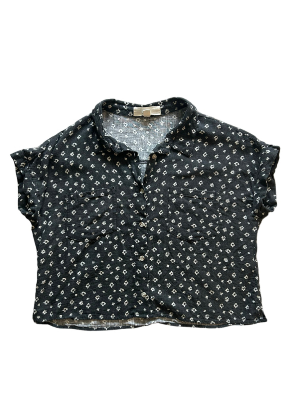 Women's Thread & Supply Button Down Shirt Medium Black White Floral